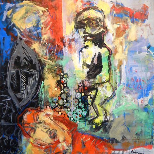 Francis Mampuya, la présence. Öl/Acryl auf Leinwand, 107 × 94 cm
