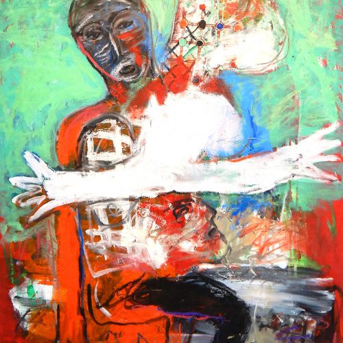 Francis Mampuya, la symphonie. Öl/Acryl auf Leinwand, 100 × 78 cm